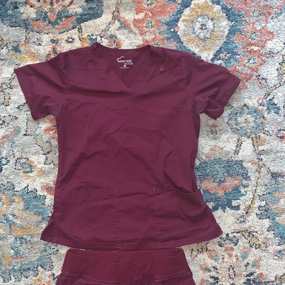 Butter Soft by Cherokee - Maroon Scrub top/jogger